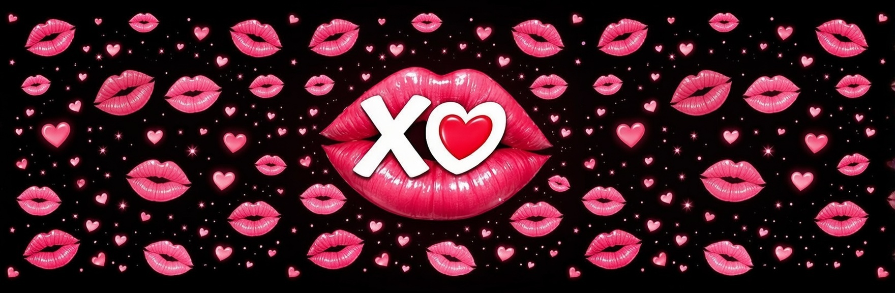 XO Banner with pink lips and hearts